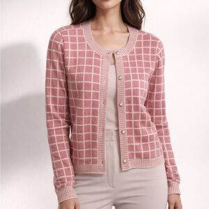 CYRUS | pink cardigan sweater pearl buttons small rayon nylon preppy office